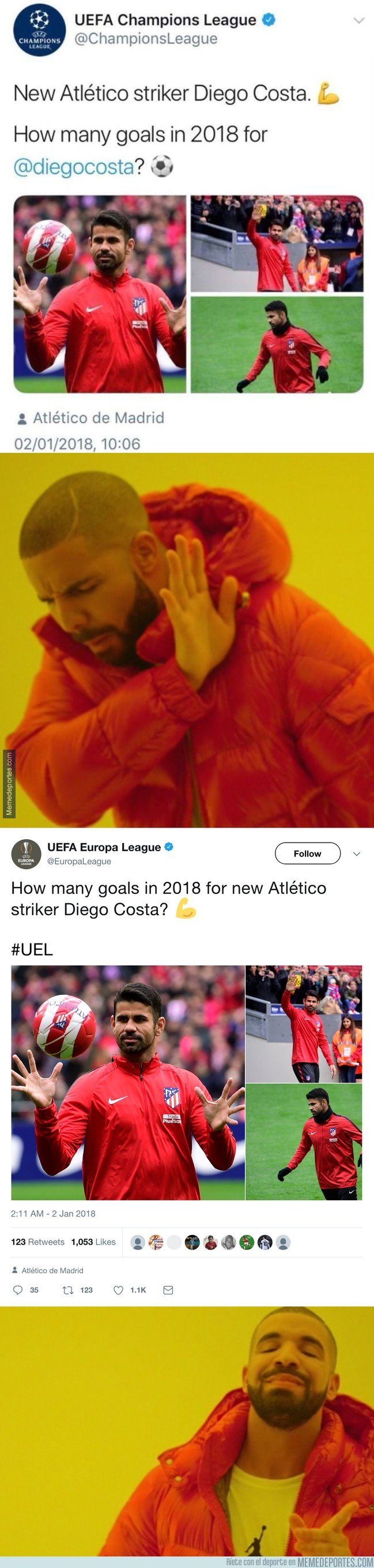 1014740 - La UEFA mete la pata hasta el fondo con este tweet sobre Diego Costa en la Champions, y lo tiene que borrar rápido