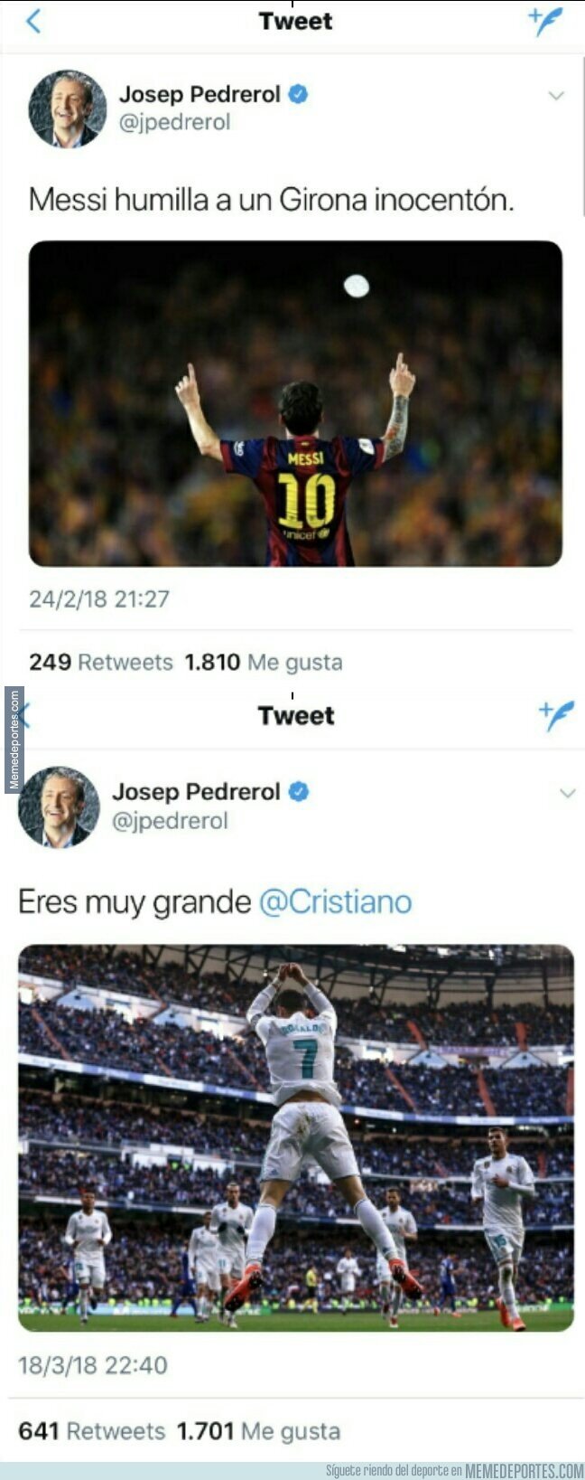 1026261 - Pedrerol se auto-retrata él solo con el doble rasero opinando de Messi y Cristiano ante el Girona