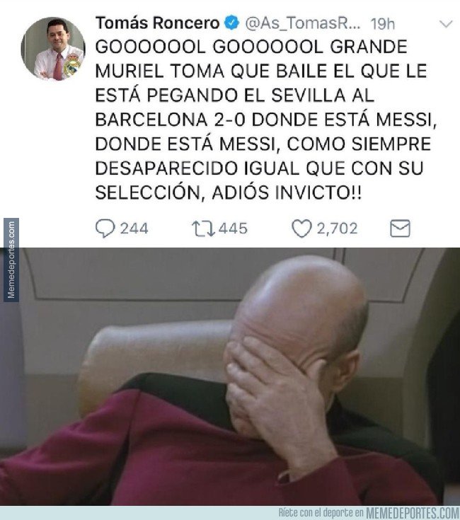 1027817 - El tweet que tuvo que borrar Roncero criticando a Messi porque daba vergüenza ajena