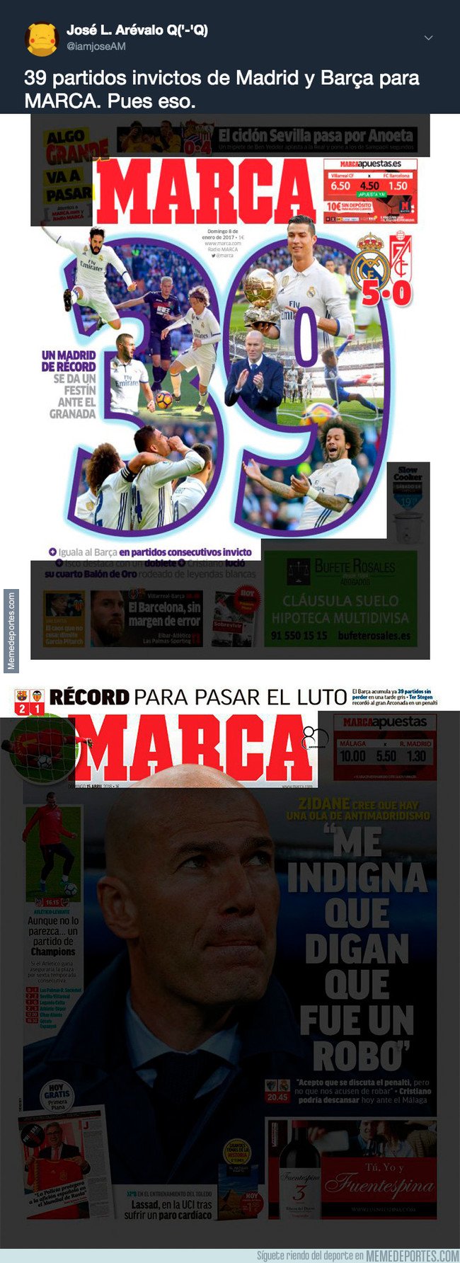 1030528 - El doble rasero de MARCA con 39 victorias consecutivas de Barça y Madrid con el que no se quejará Isco
