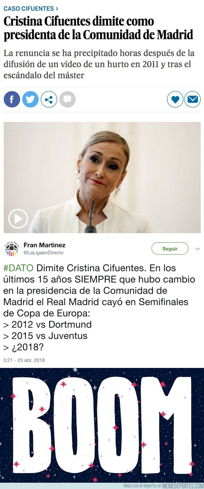 1031713 - Dimite Cristina Cifuentes  y desata la profecía de la Champions del Real Madrid. El destino está escrito