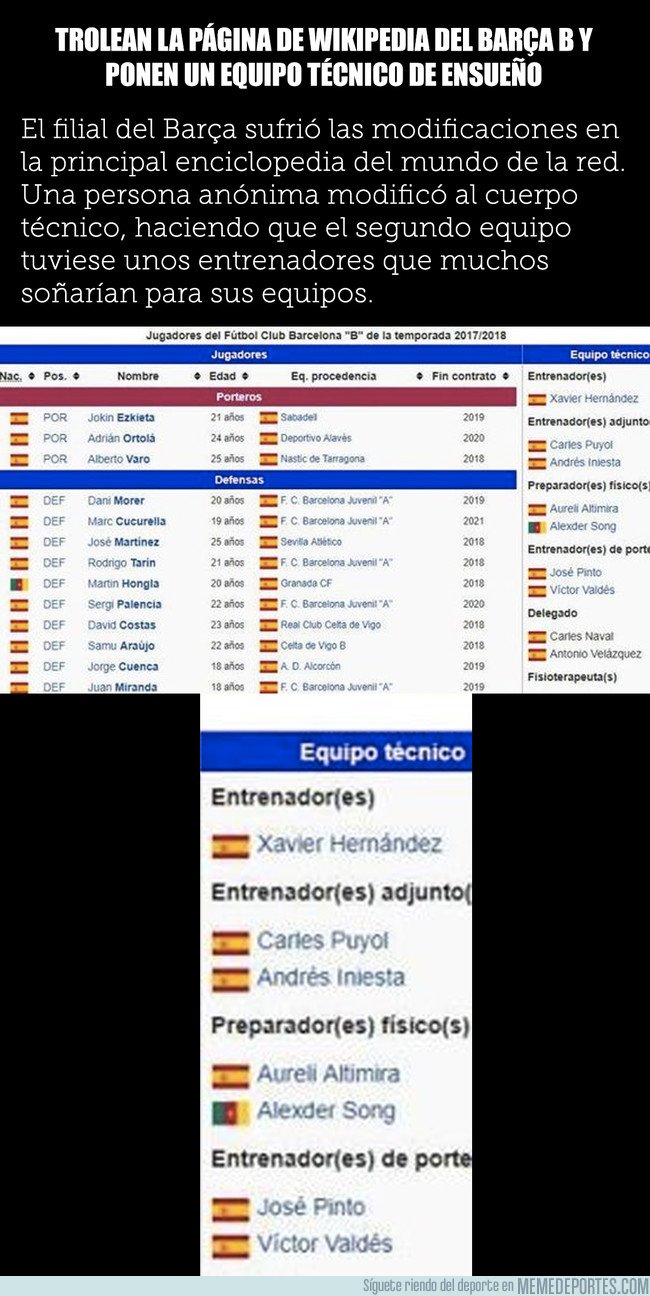 1031730 - Trolean la página de Wikipedia del Barça B y ponen un equipo técnico de ensueño