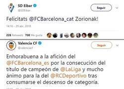 Enlace a Más equipos de la liga felicitando al Barça