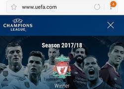 Enlace a La página de la UEFA declara al Liverpool campeón en su página tras un error
