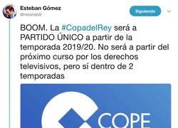 Enlace a La  Copa Del Rey será a partido único hasta cuartos de final en la temporada 2019/2020
