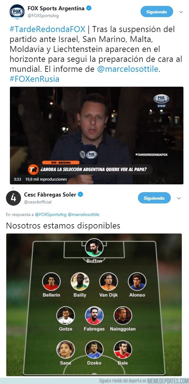 1036722 - Cesc Fàbregas responde fantásticamente a un tweet de posibles rivales en amistosos para Argentina