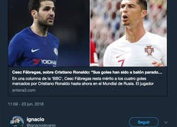 Enlace a El zas brutal de Cesc Fábregas a un aficionado que le atacó por decir que Cristiano solo mete 'goles de penalti o errores'