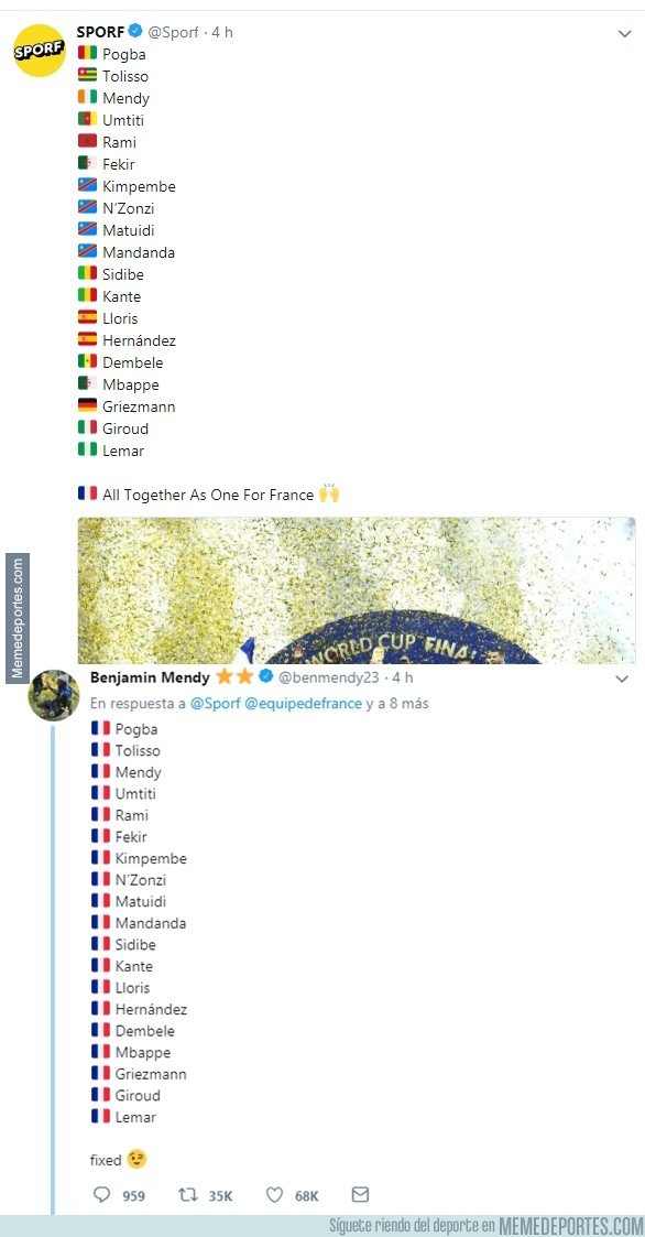 1045606 - Mendy contesta salvajemente un tweet de las múltiples nacionalidades de su selección