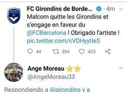 Enlace a La cuenta oficial del @girondins confirma lo de Malcom y un tipo le pregunta cuál es la fuente. Bienvenidos a Twitter