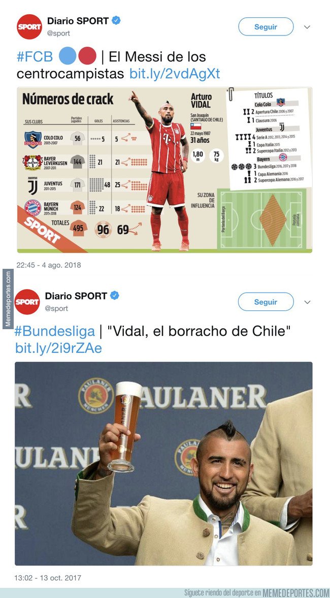 1046862 - El doble rasero del diario SPORT tras el fichaje de Arturo Vidal por el Barça