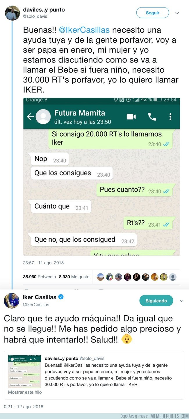 1047576 - Iker Casillas ayuda a un tuitero a elegir el nombre de su hijo