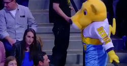 Enlace a Mascota de los Denver Nuggets intentando ligar con chica del público