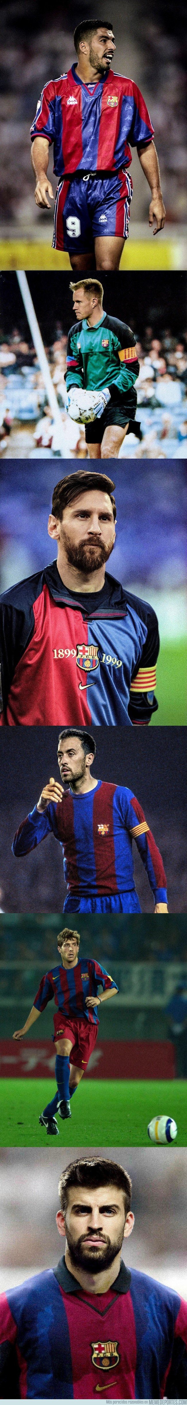 1047708 - Jugadores del Barça actual en vestimentas vintage, vía @Barca__pictures