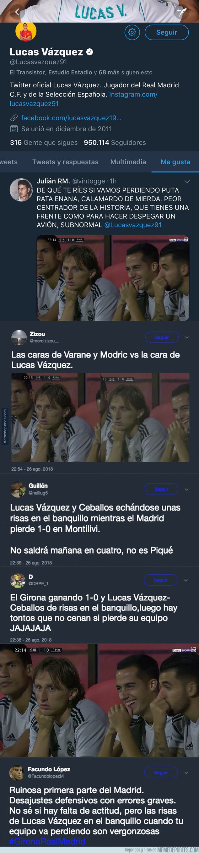 1048726 - Enfado en el madridismo por lo que hacía Lucas Vázquez en el banquillo mientras perdía su equipo