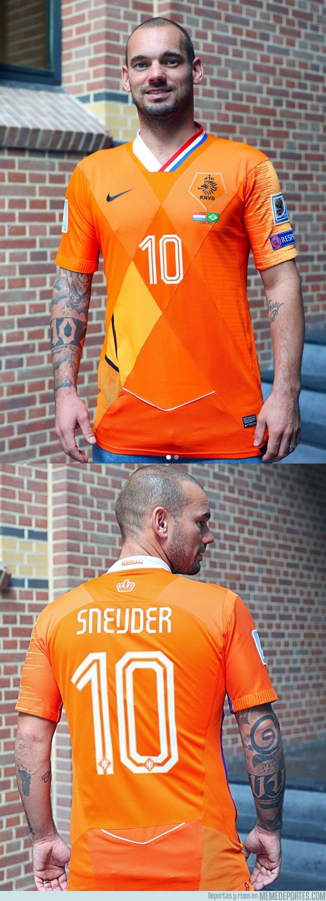 1050224 - Crean una camiseta para Wesley Sneijder con recortes de todas las camisetas que ha lucido durante su trayectoria como internacional con Holanda