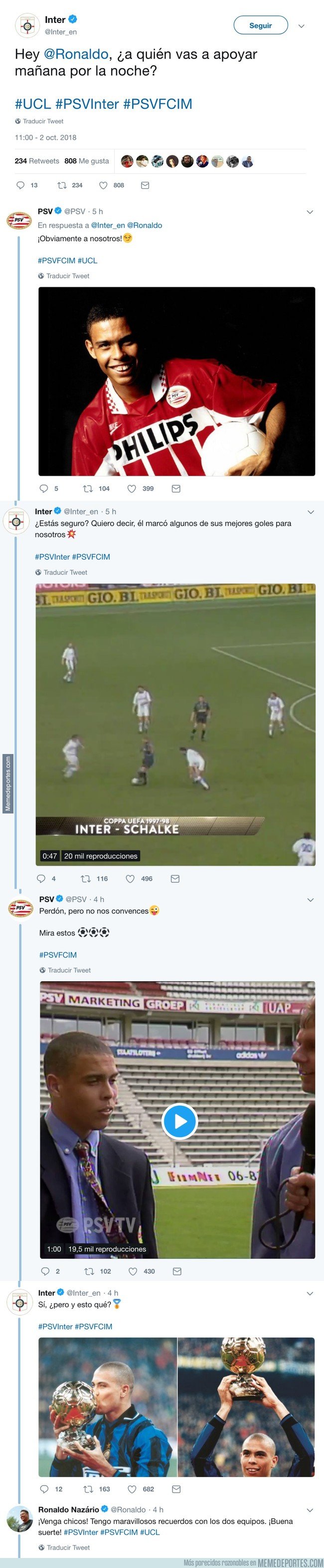 1052064 - Inter y PSV se pelean por Ronaldo en Twitter y tiene que intervenir él para hacerlos callar