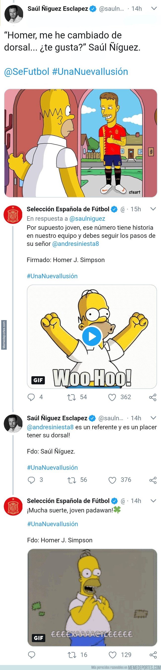 1052884 - La surrealista conversación entre Saúl Ñíguez y Homer Simpson en Twitter