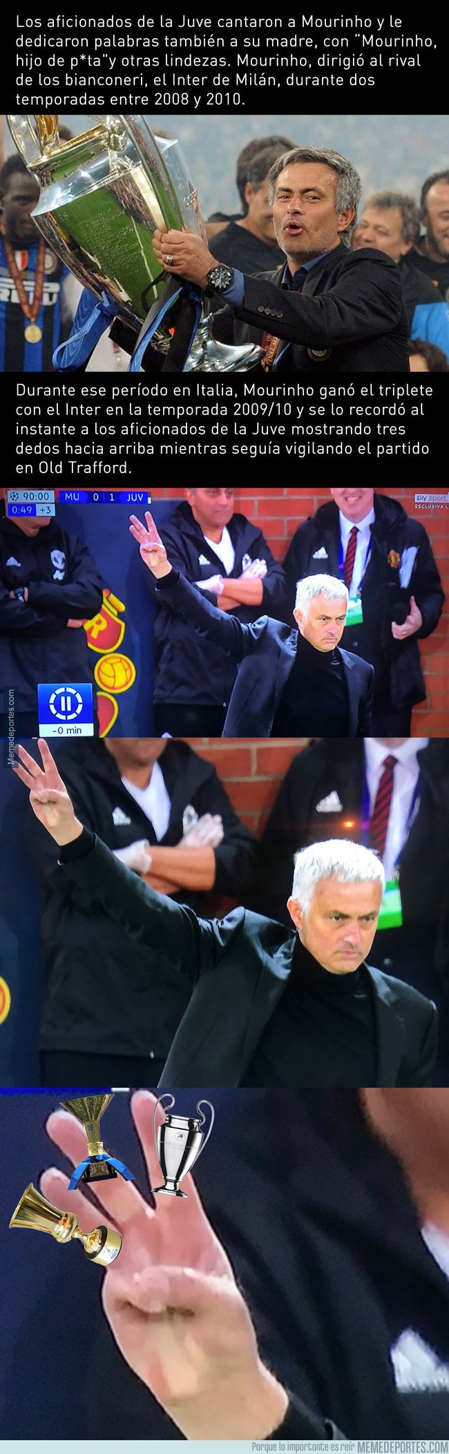 1054086 - El motivo por el que Mourinho levantó tres dedos a los fans de la Juve que lo insultaron sin piedad