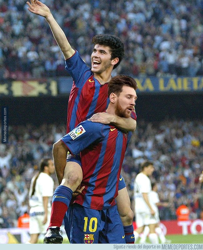 1057917 - Aleñà celebrando su primer gol en liga a pase de Messi