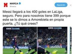 Enlace a Marca dice que Messi no ha marcado 400 goles, sino 399, y todo Internet se les lanza encima