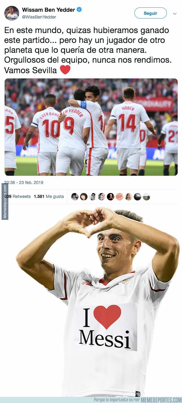 1065444 - El piropo de Ben Yedder a Messi tras jugar contra él esta tarde