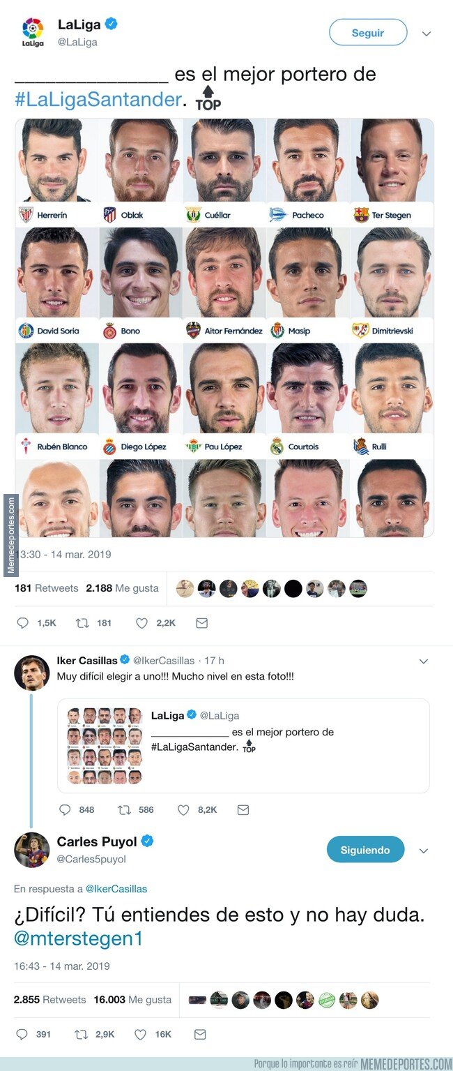 1068361 - ¿Quién es el mejor portero de LaLiga? Iker Casillas duda y Carles Puyol se lo aclara
