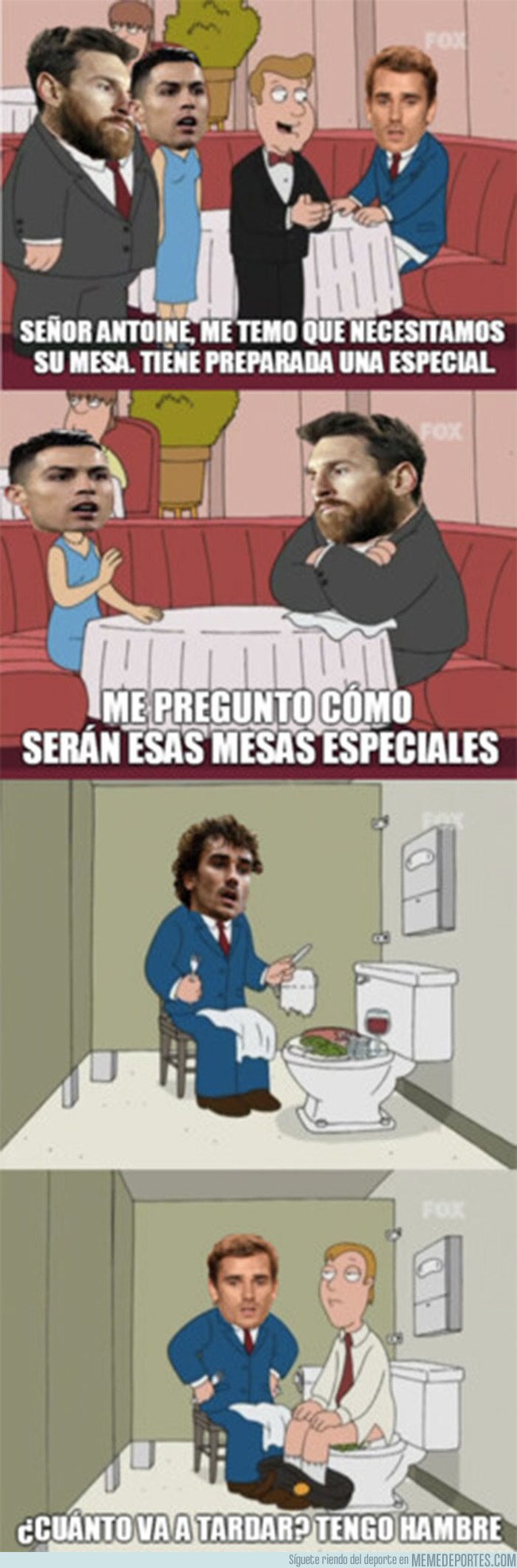 1068554 - Mientras tanto Griezmann queriéndose sentar en la mesa de Messi y CR7