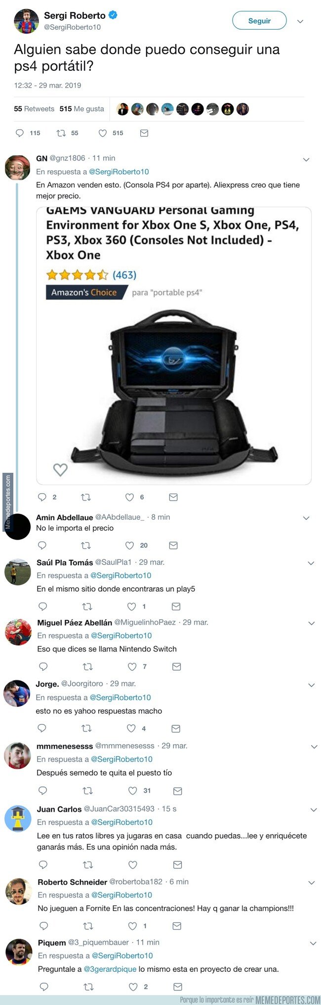 1069967 - Sergi Roberto pide dónde comprar una PS4 portátil, y los comentarios son lo mejor