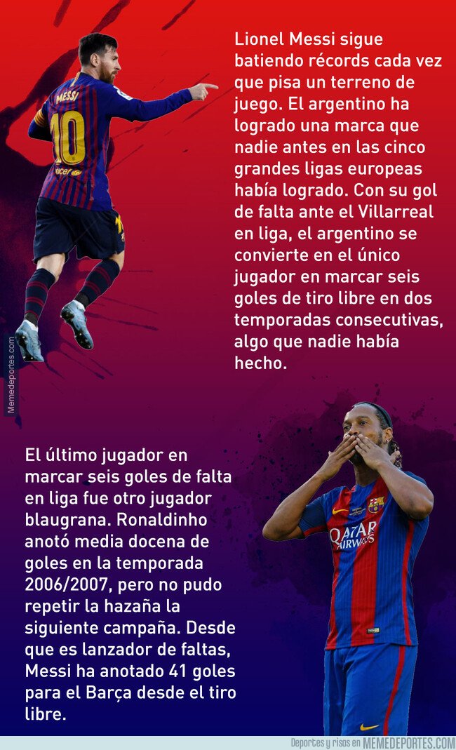 1070193 - El récord que consiguió Messi con su gol de falta ante el Villarreal y que supera a Ronaldinho