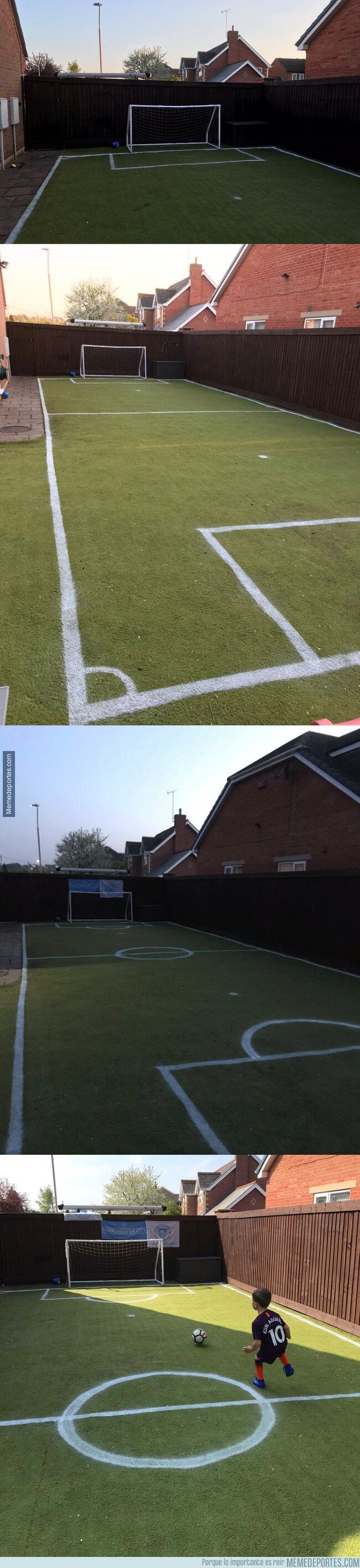 1072938 - Un padre transforma su jardín en un campo de fútbol para el cumpleaños de su hijo