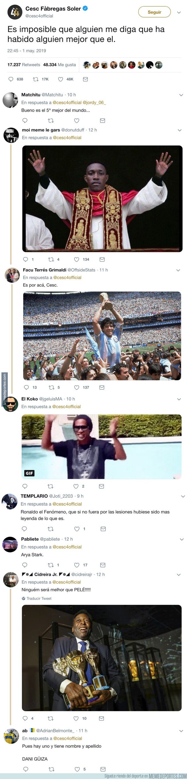 1073311 - Cesc pregunta si hay alguien mejor que Messi, y twitter le propone algunos