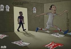 Enlace a Messi acaba con el mejor central del mundo, por @zezocartoons