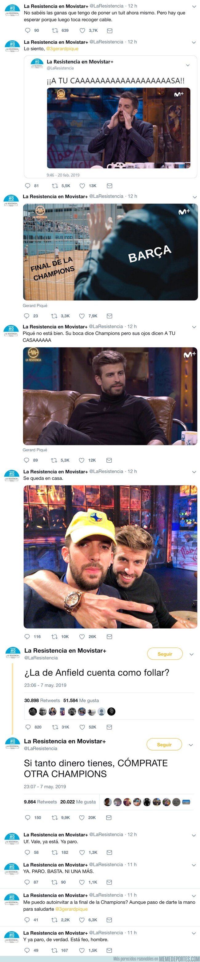 1074148 - La Resistencia se ceba de Piqué con 11 tweets dejándolo por el suelo. Y eso que son colegas