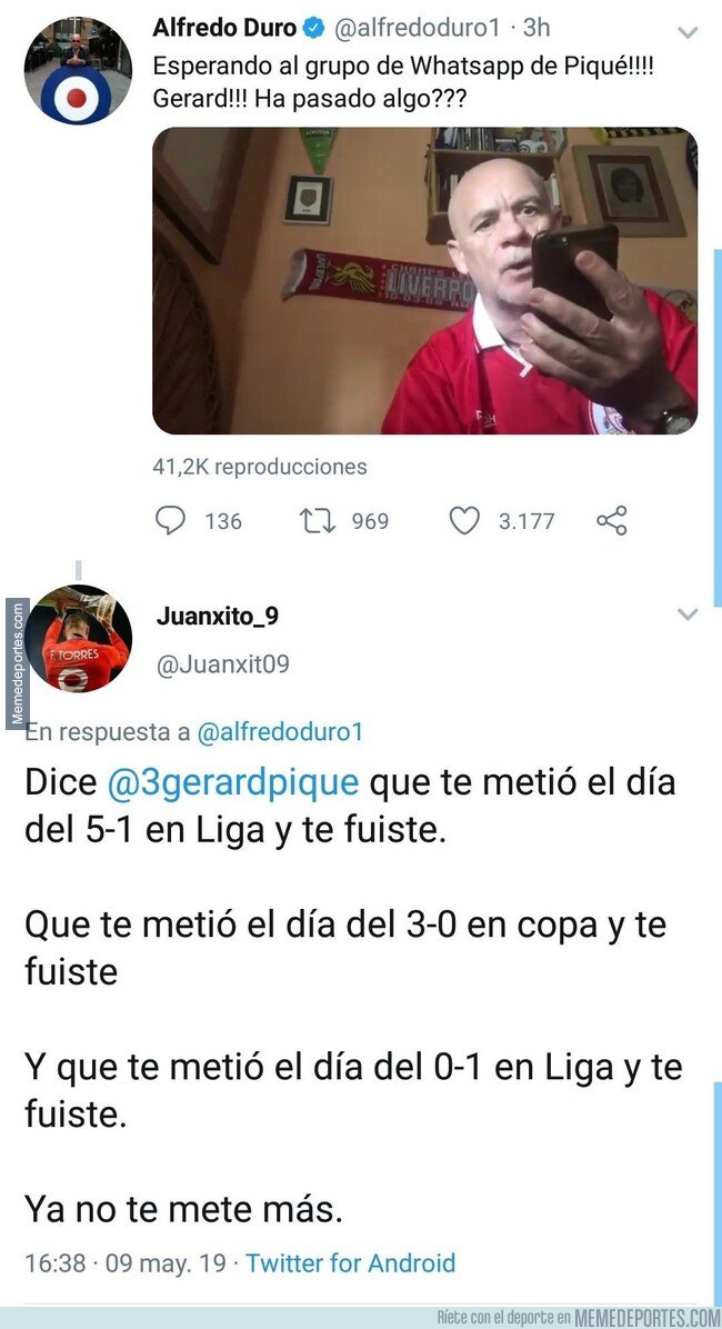 1074441 - Le contestan a Duró con un buen zasca sobre su invitación a Piqué a whatsapp