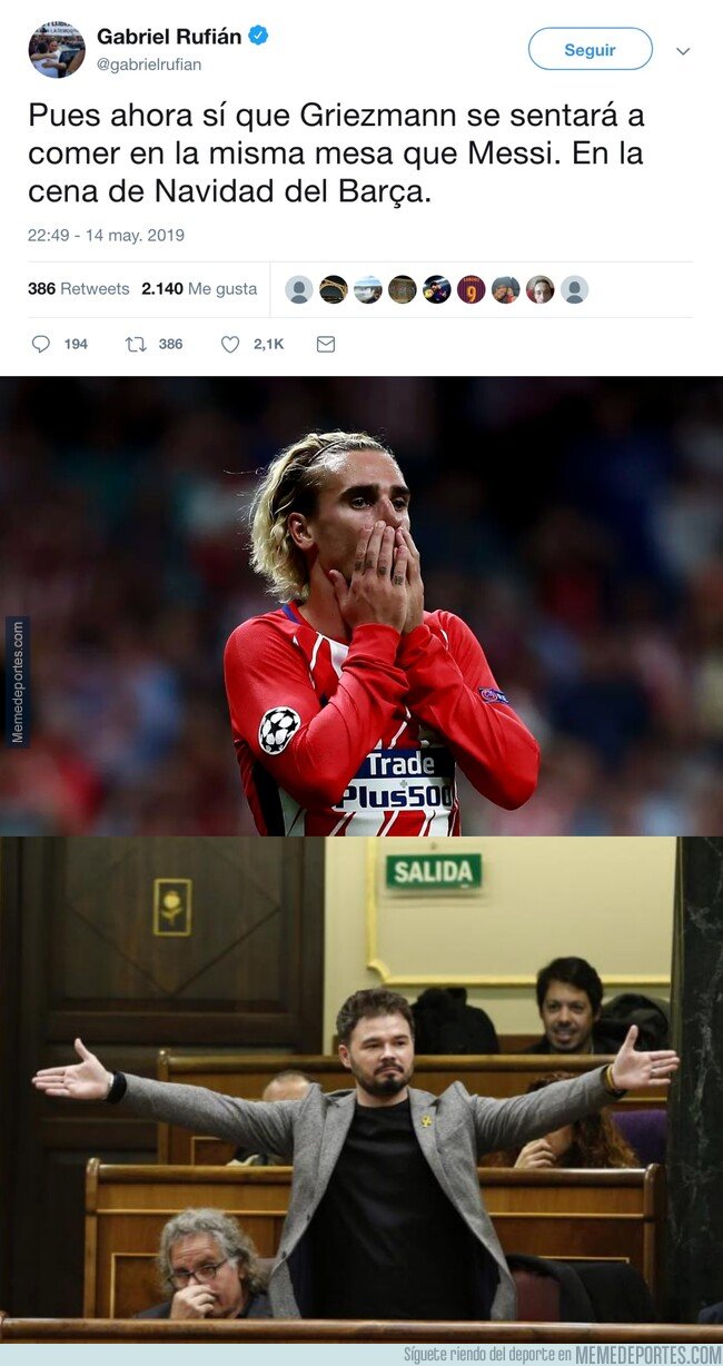 1075185 - EL gran zasca de Gabriel Rufián a Griezmann comparándolo con Messi
