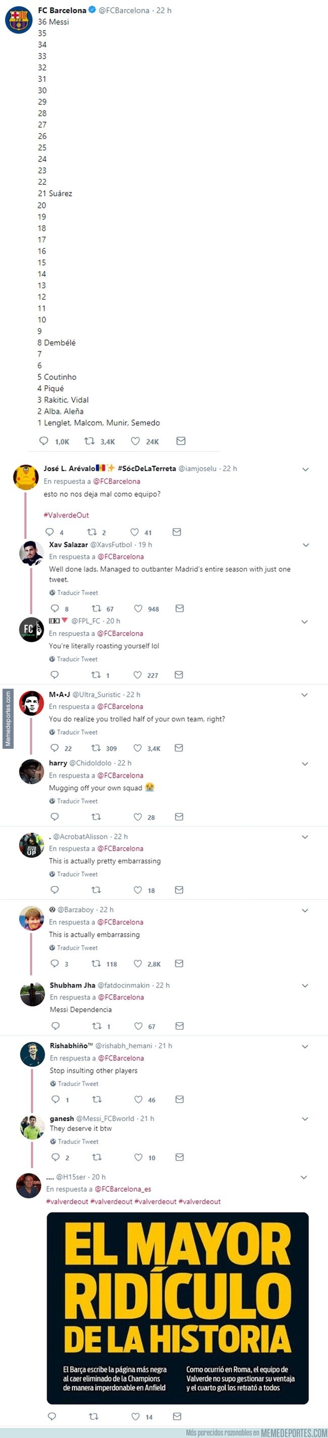 1075741 - El tuit del Barça donde retratan a todo el equipo a costa de alabar a Messi