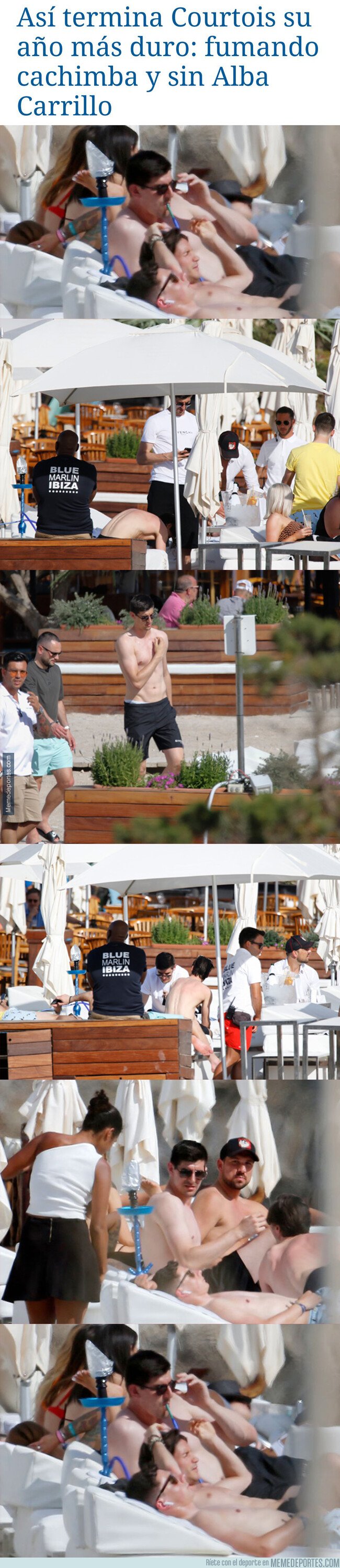 1075814 - Pillan a Courtois fumando cachimba mientras estaba de vacaciones en la playa