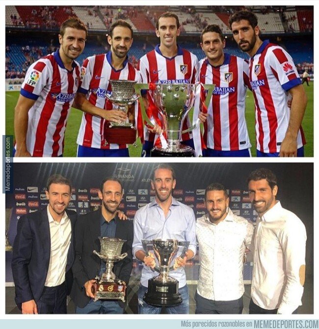1075923 - El Atleti recreó, en la despedida de Juanfran, la foto de los capitanes tras su gran 2014