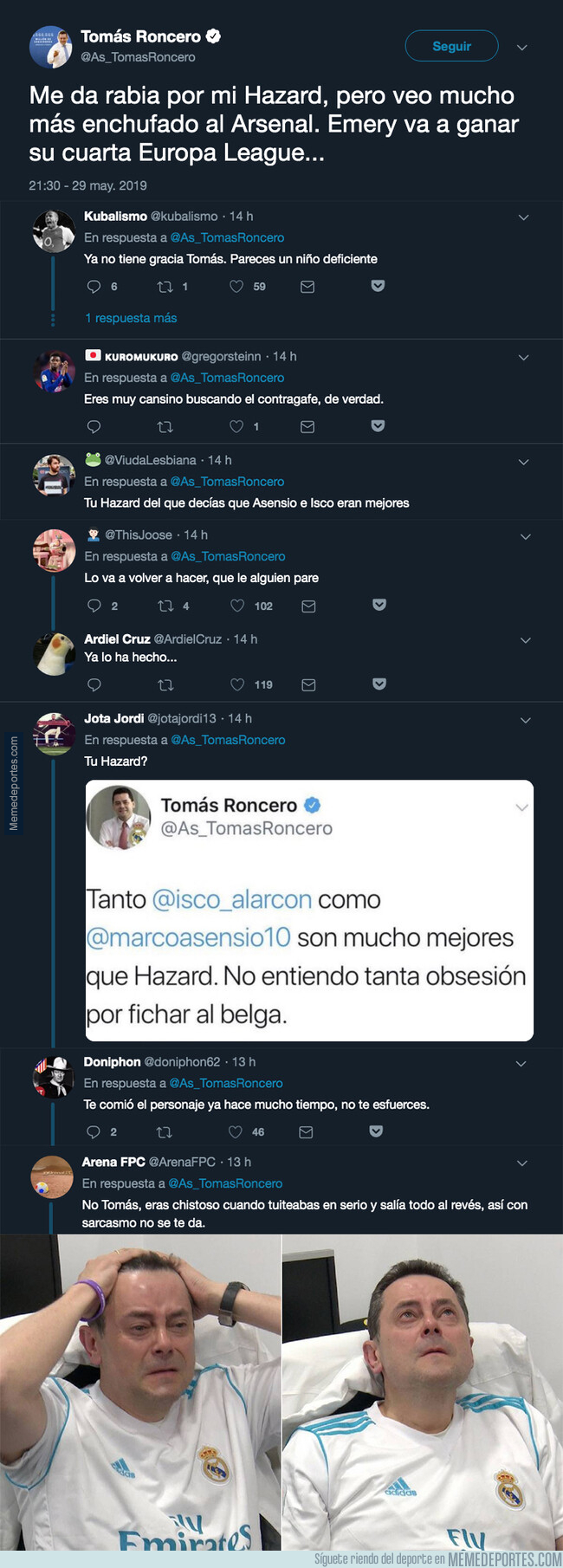 1076533 - Tomás Roncero gafa a propósito al Arsenal y la gente responde de la forma más cruel