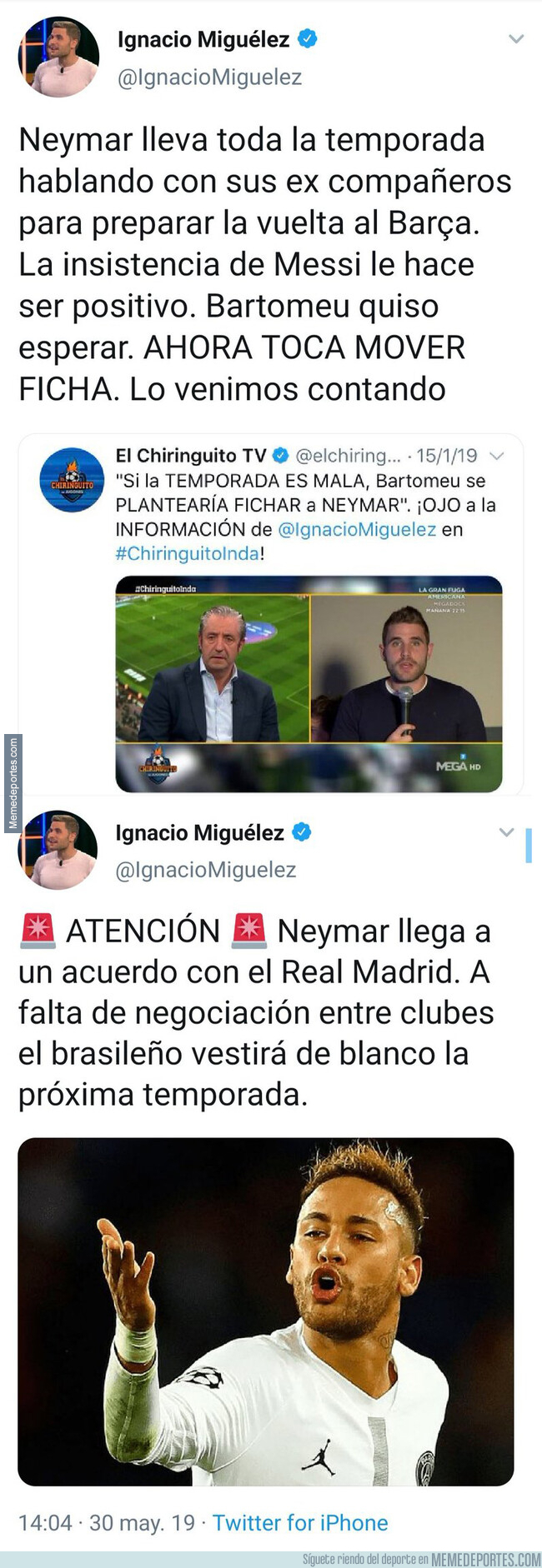 1076542 - Este es el nivel de este periodista de 'El Chiringuito' informando sobre Neymar en apenas 24 horas de diferencia