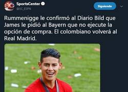 Enlace a James podría regresar al Madrid