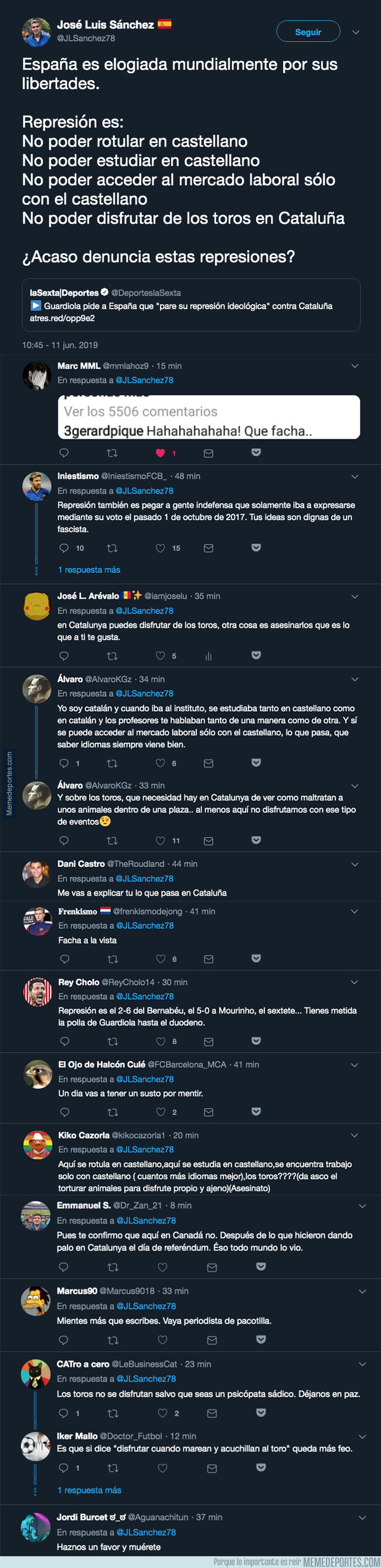 1077789 - El periodista José Luis Sánchez aprovecha una frase de Guardiola para atacar a Catalunya y sale escaldado