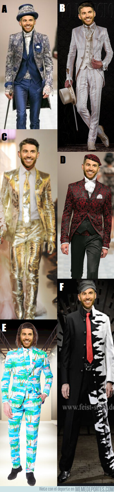 1078188 - Si tuvieras que elegir uno de estos modelitos para el traje de novio de Ramos, ¿cuál hubieses elegido?