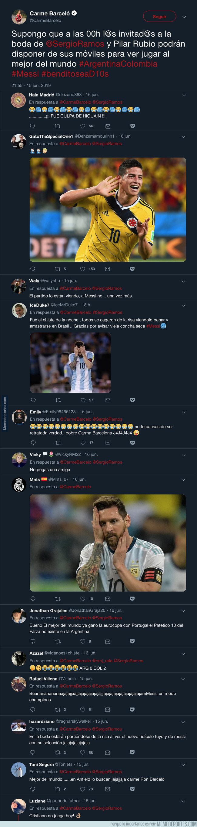 1078416 - Carme Barceló tuitea esto antes del Argentina - Colombia y termina haciendo el ridículo de su vida