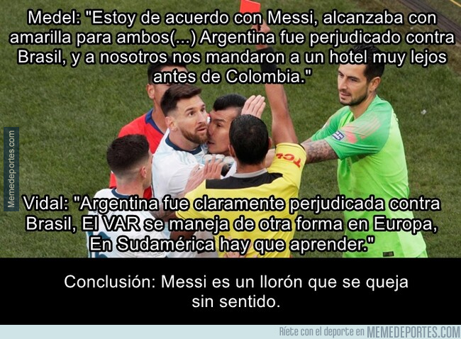 1080400 - Medel y Vidal le dan la razón a Messi respecto a la parcialidad arbitral en esta copa américa