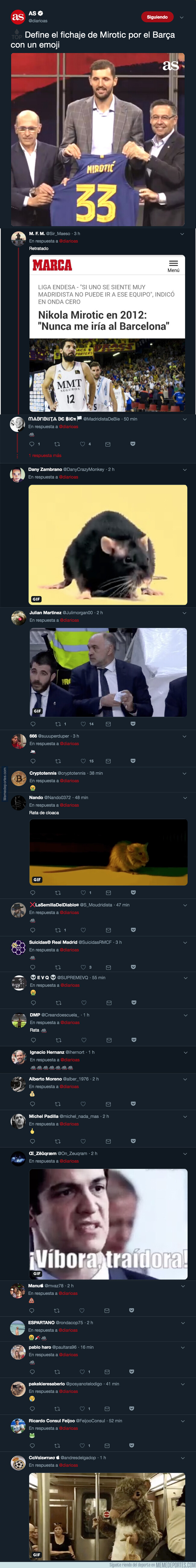 1080574 - El Diario AS pide que definan con un emoji el fichaje de Mirotic por el Barça y los madridistas responden sin piedad