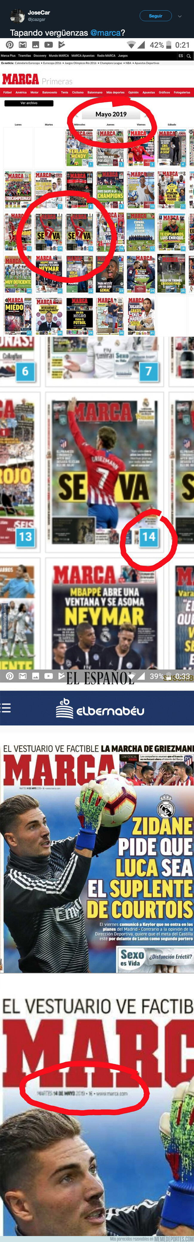 1080641 - Pillan al diario MARCA eliminando esta portada de su archivo al no acertar con una información