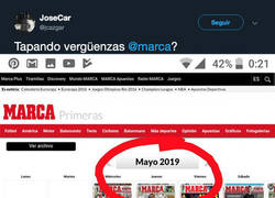 Enlace a Pillan al diario MARCA eliminando esta portada de su archivo al no acertar con una información
