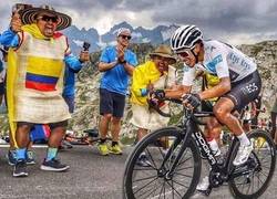 Enlace a Aficionados colombianos animando a Bernal disfrazados como costales de papa. ¿Quién no se anima así?