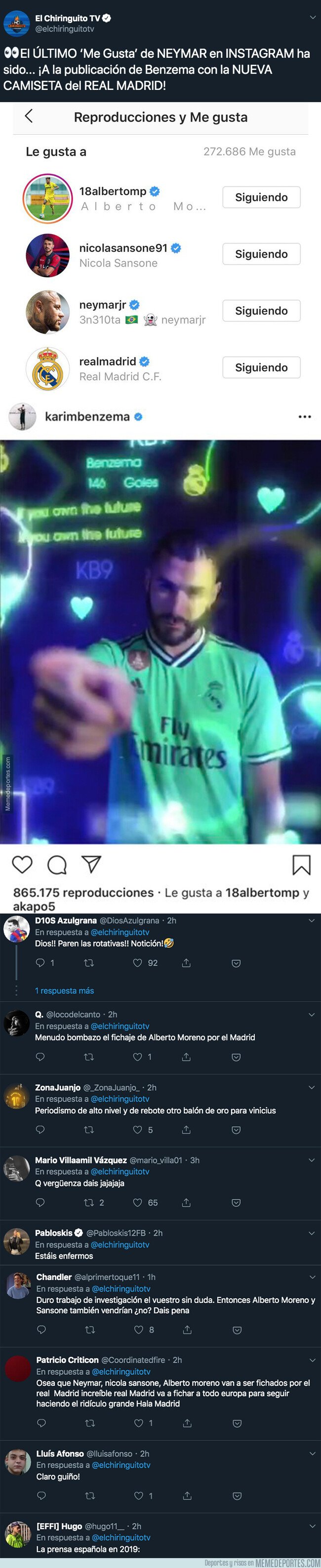 1082283 - El último 'like' de Neymar en instagram que ha puesto en alerta a los madridistas por un posible guiño